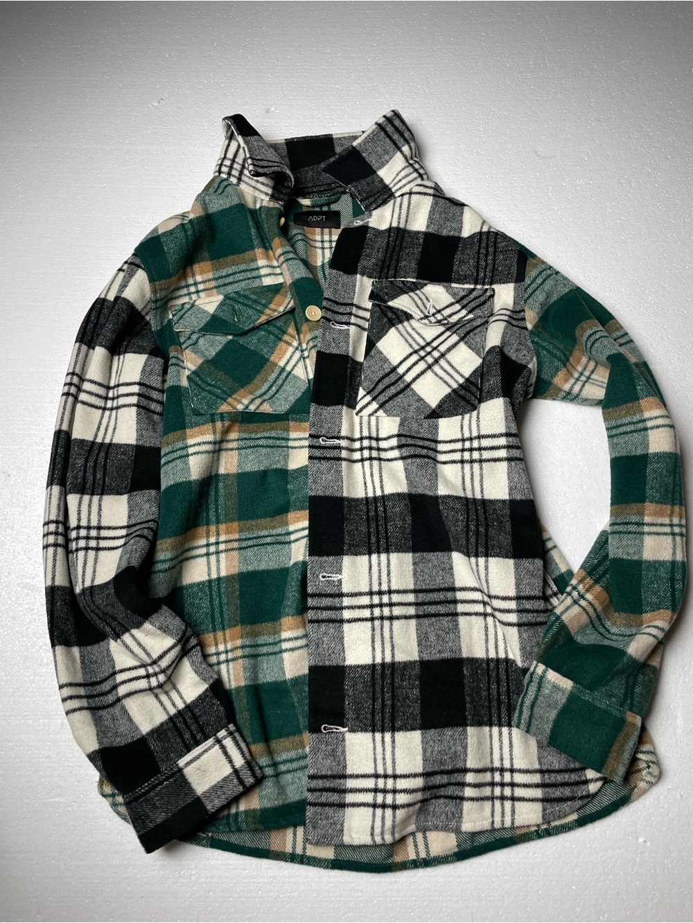 ADPT Men's Green & Black Plaid Flannel Shirt Jacket SIZE L